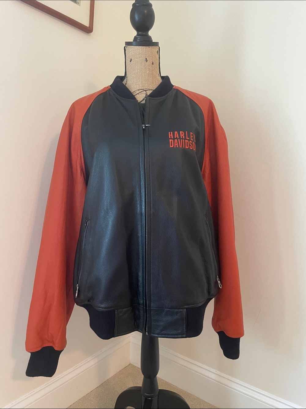 Harley-Davidson Black & Orange Leather Bomber
